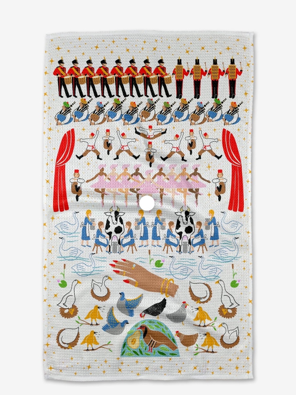 Geometry Kitchen Tea Towel-Twelve Days-Whimsical-18"x30"-Birds/Drummers/Swans
